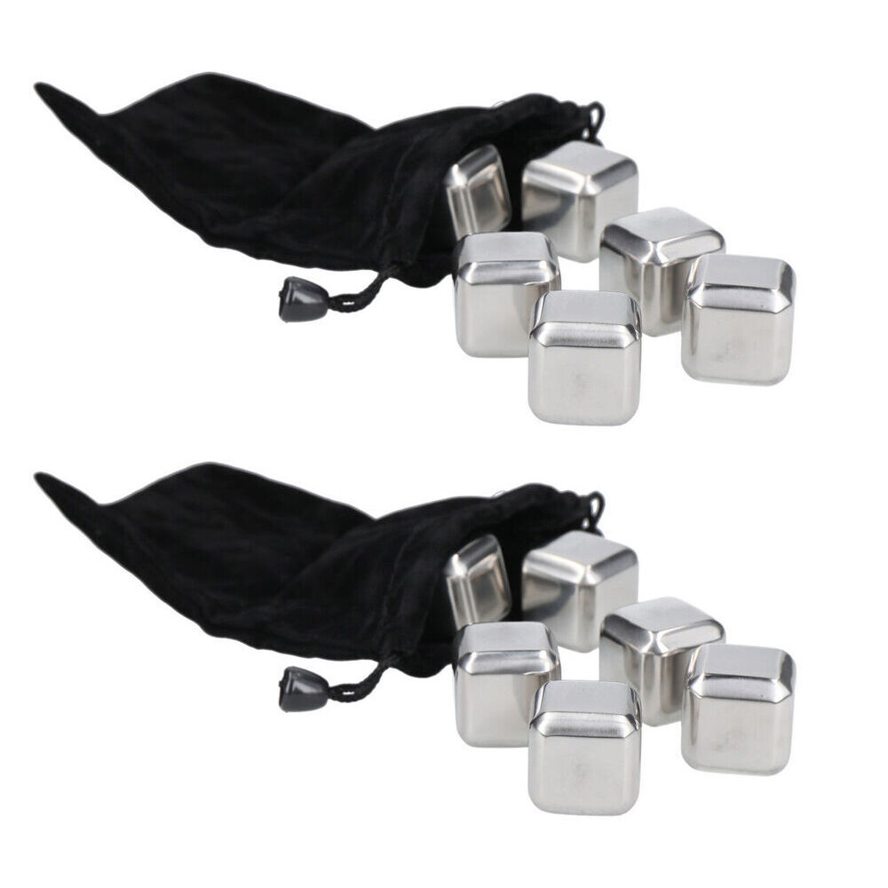 Barcraft 6pc Barcraft Stainless Steel Wine Cubes Reusable Ice w/ Pouch Set Silver (2 Pack)