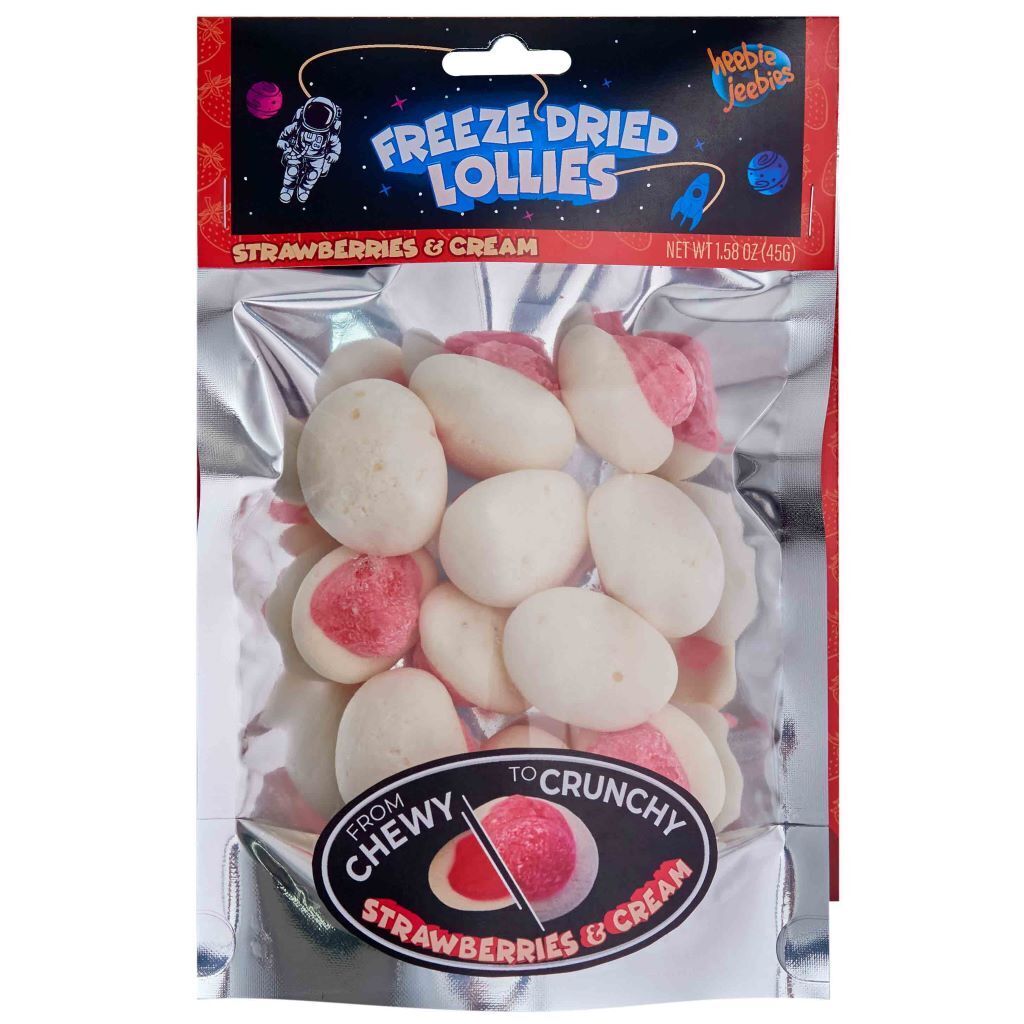 Heebie Jeebies 45g Freeze Dried Lollies Candy Strwberry & Cream Confectionery (2 Pack)