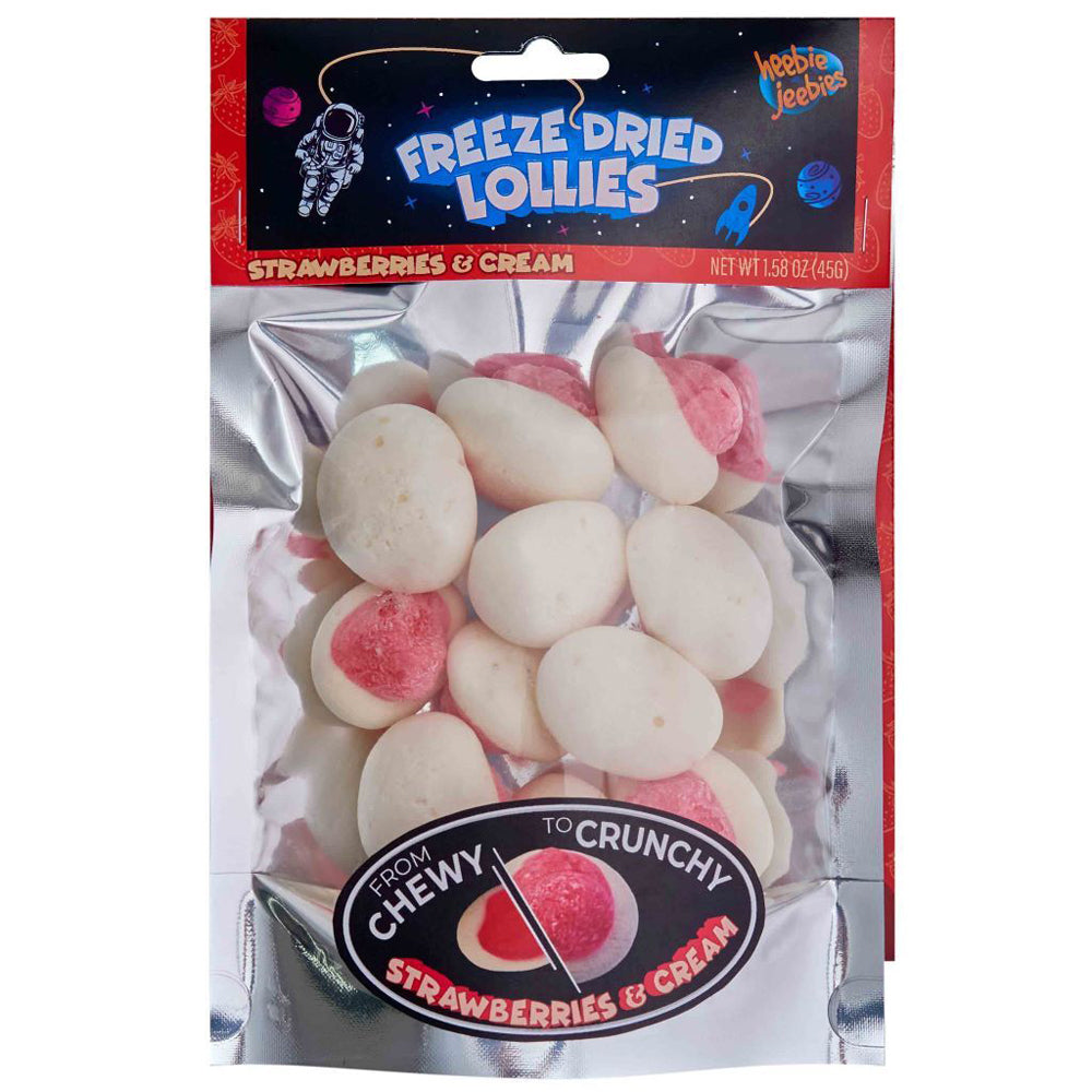 Heebie Jeebies 45g Freeze Dried Lollies Candy Strawberries & Cream Confectionery