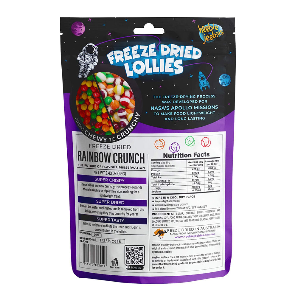 Heebie Jeebies 69g Freeze Dried Rainbow Crunch Lollies Candy Sweet Confectionery — image 2