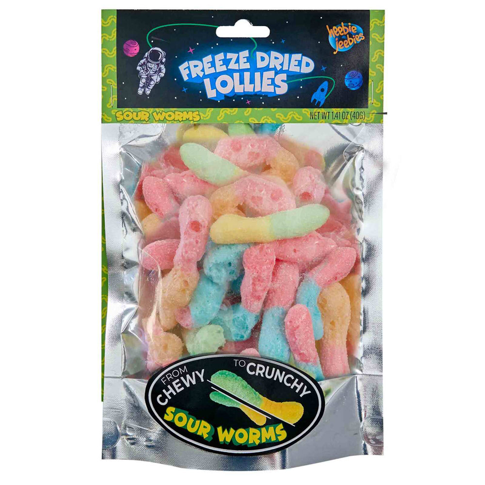 Heebie Jeebies 40g Sour Worms Freeze Dried Lollies Candy Sweets Confectionery