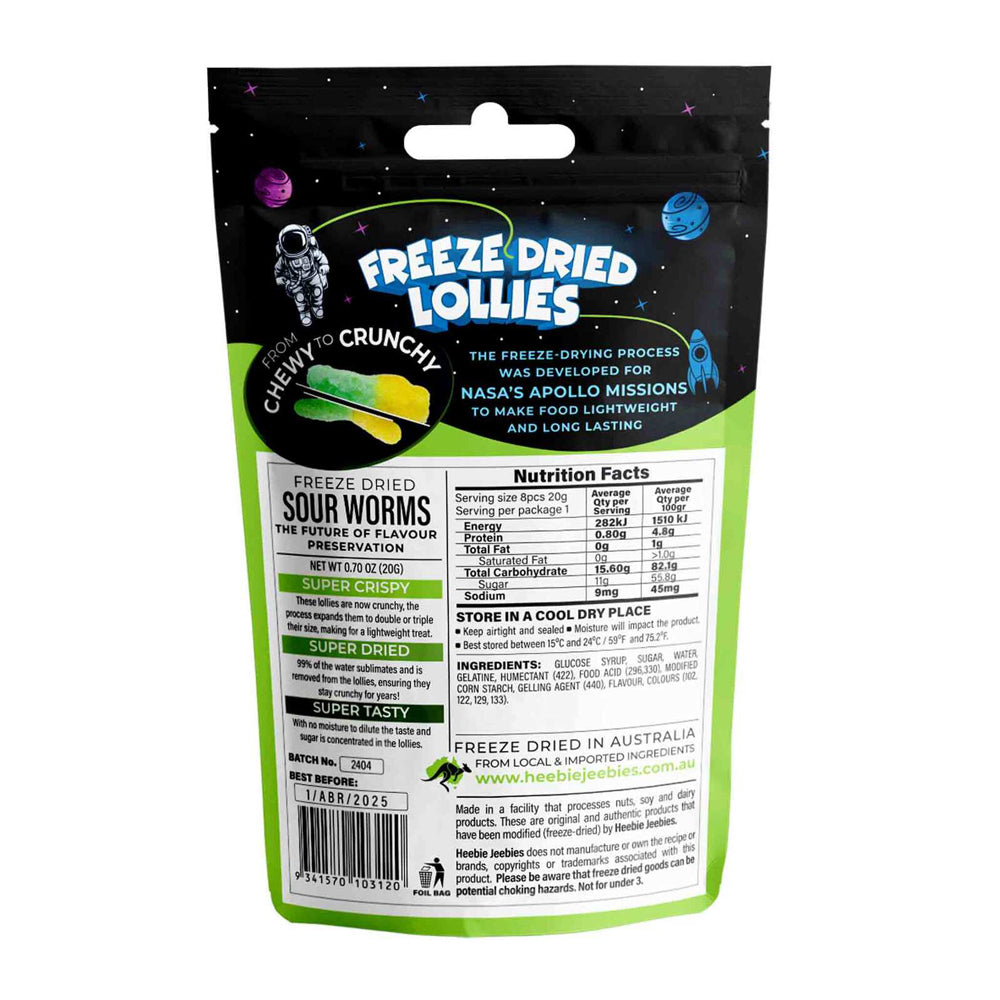 Heebie Jeebies 20g Mini Sour Worms Freeze Dried Lollies Candy Confectionery — image 2