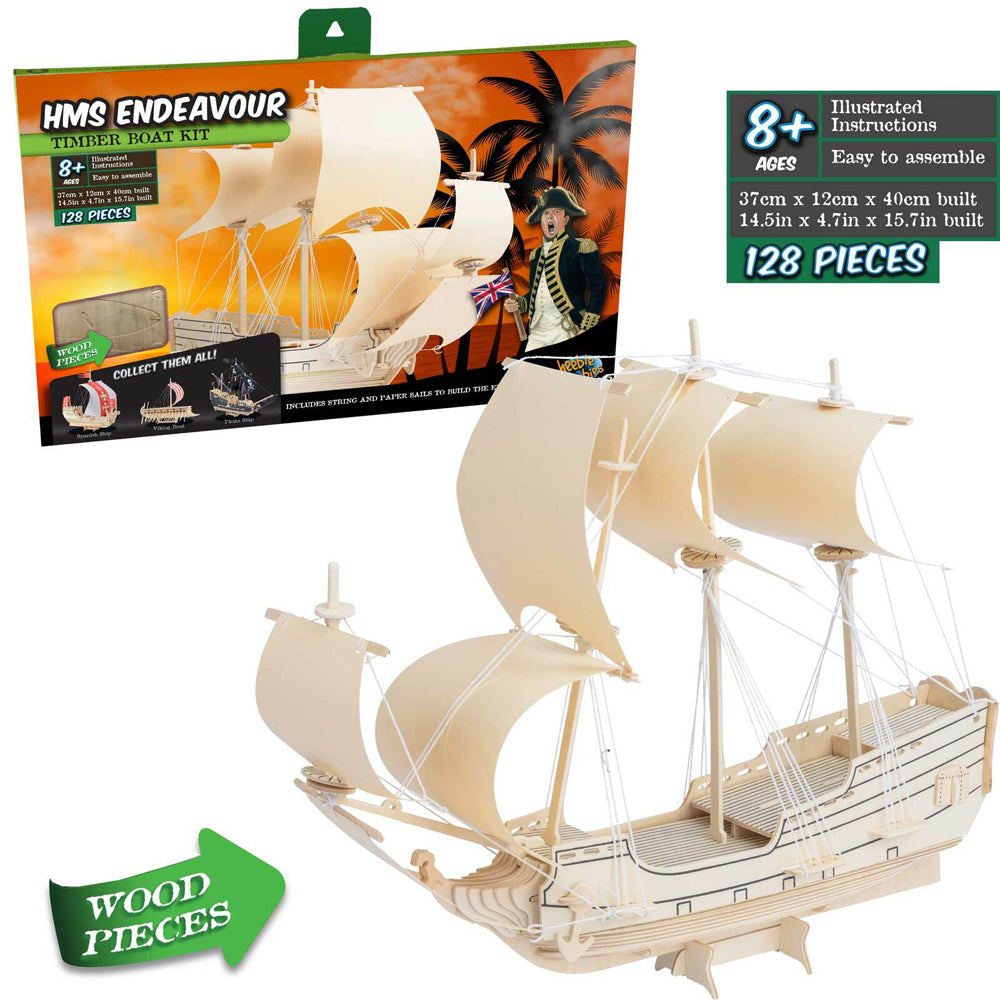 Heebie Jeebies HMS Endeavour Ship 3D Wooden Puzzle Kids Building Kit 8+ (128 Pieces) — image 4