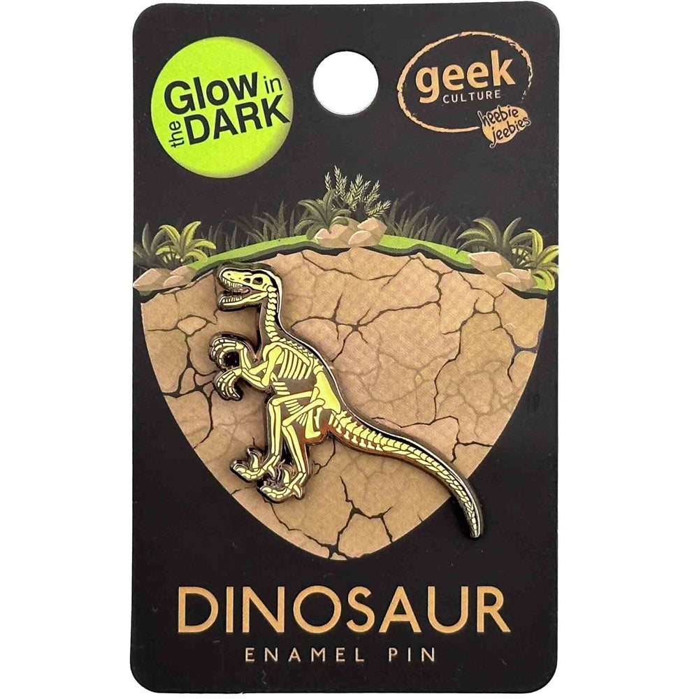 Geek Culture Dinosaur Skeleton Glow Enamel Pin Button Badge/Brooch Velociraptor