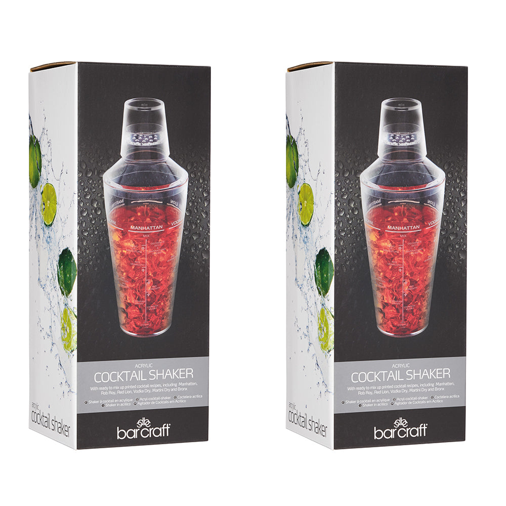 Barcraft 700ml Acrylic Cocktail/Martini Drink Maker Shaker w/Recipe Markings (2 Pack)