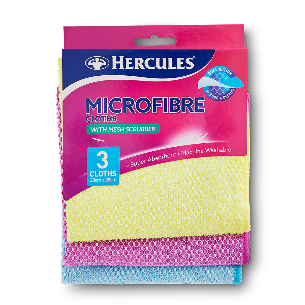 Hercules Microfibre Cloth w/Scrubbing Mesh Soft Cleaning Washable Dish Towel (3 Pieces) — image 2