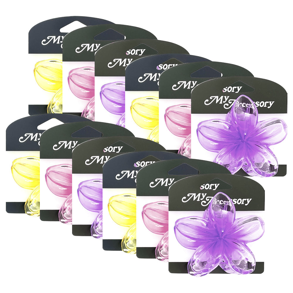 MY Accessory Women's Melrose Hair Crab Clip Transparent Flower 7.5cm Asst (12 Pack)