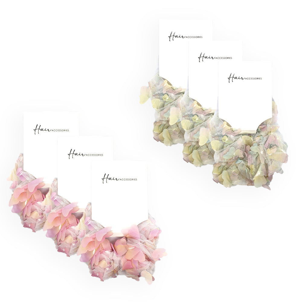 Hair Accessories Scrunchie 14cm Butterfly Decal Organza Womens Styling Assort (6 Pack)