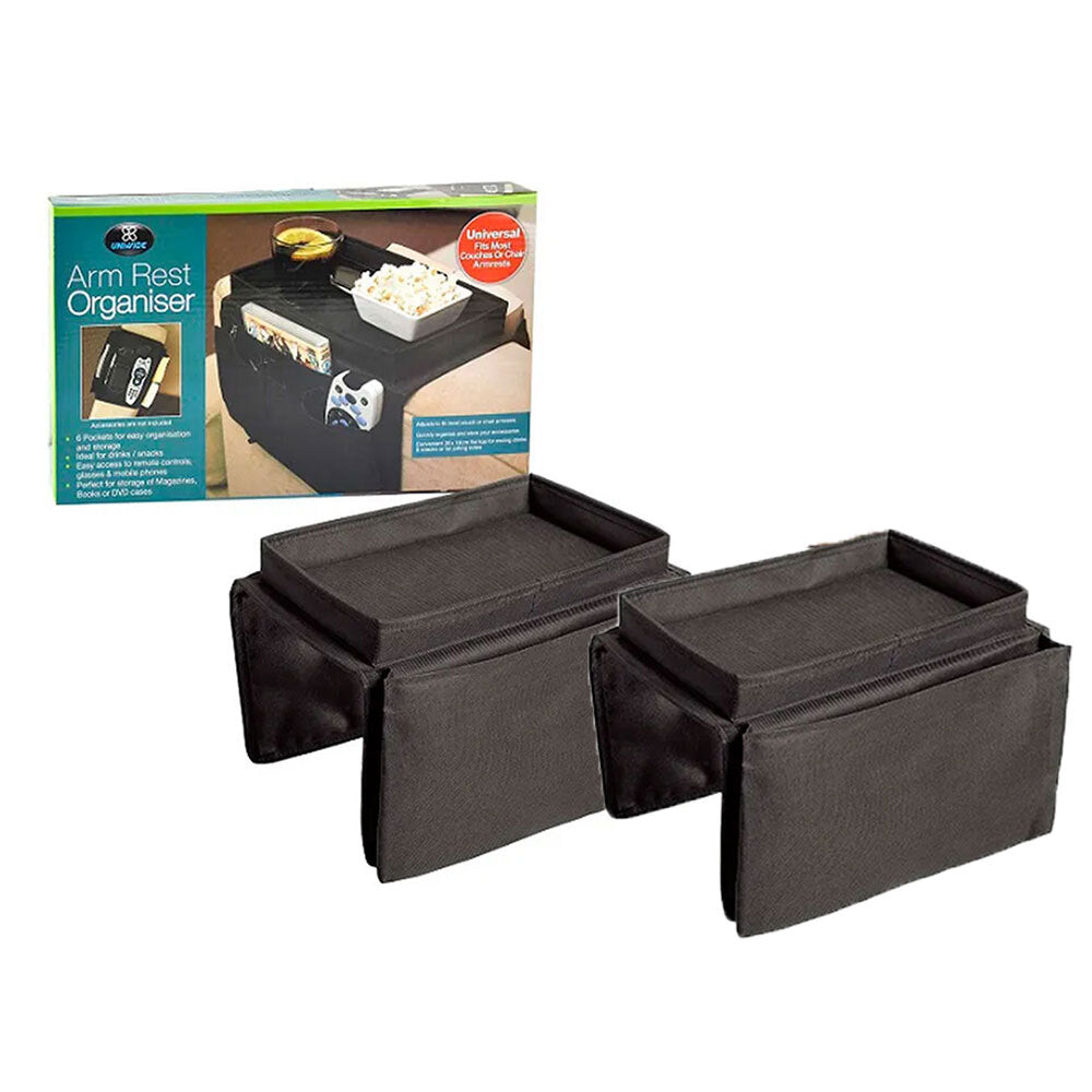 Arm Rest Remote/Magazine Organiser w/ 6 Compartments Storage Pockets f/ Sofa (2 Pack)