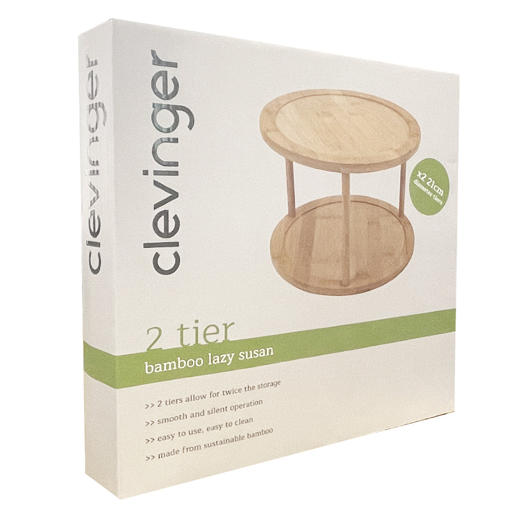 Clevinger 25cm Bamboo 2-Tier Lazy Susan Turntable Organiser Kitchen Round Rack — image 2