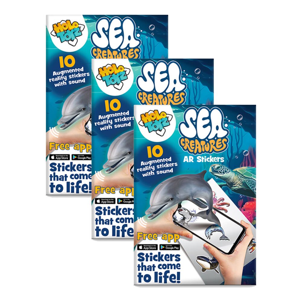 Holotoyz Sea Creatures AR 10 Stickers Educational Kids Craft Art Kit 8y+ (3 Pack)