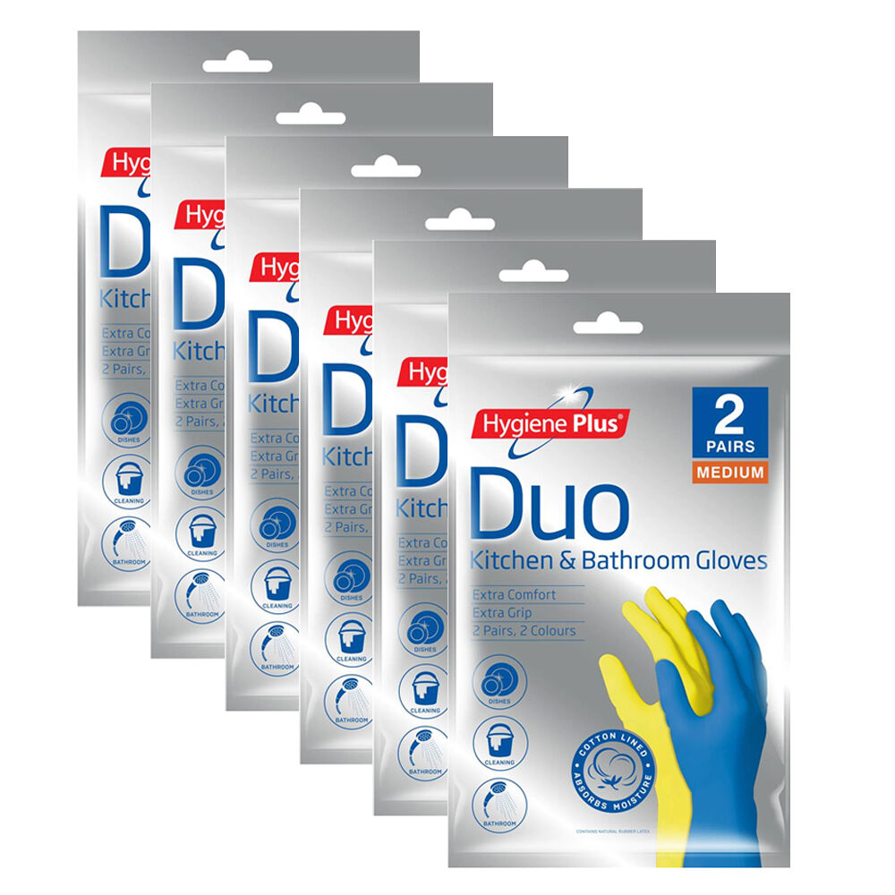 Hygiene Plus Pairs Hygiene Plus Duo Kitchen/Bathroom Latex Cleaning Gloves Asstd (12 Pack) — M