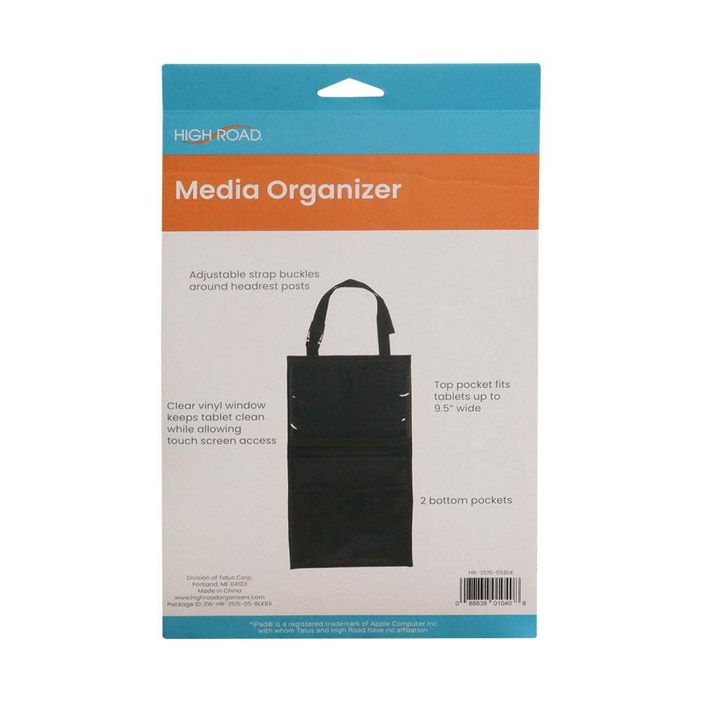 High Road Portable Car Media Organiser/Holder 3-Pocket Hanging Storage Black — image 2