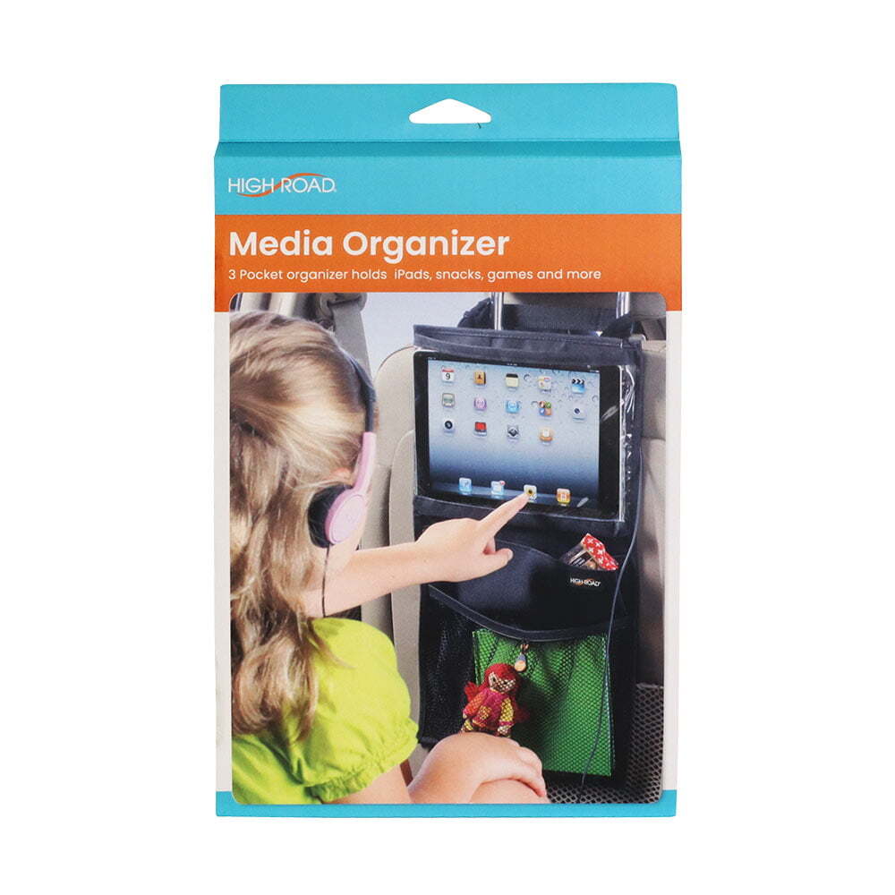 High Road Portable Car Media Organiser/Holder 3-Pocket Hanging Storage Black