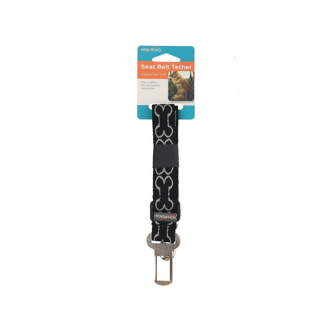 High Road 11-21" Adjustable Pet Dog 8x25cm Car Seat Belt Tether Harness Black (2 Pack)
