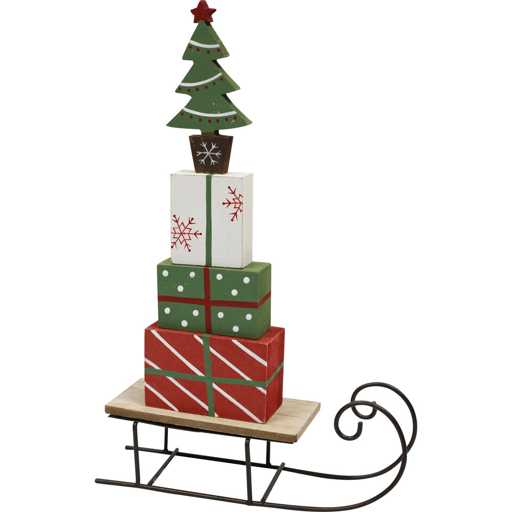 LVD Metal/Wood Sleigh Present Home/Living Room/Table Xmas Decor 30x19cm Red (2 Pack) — image 2