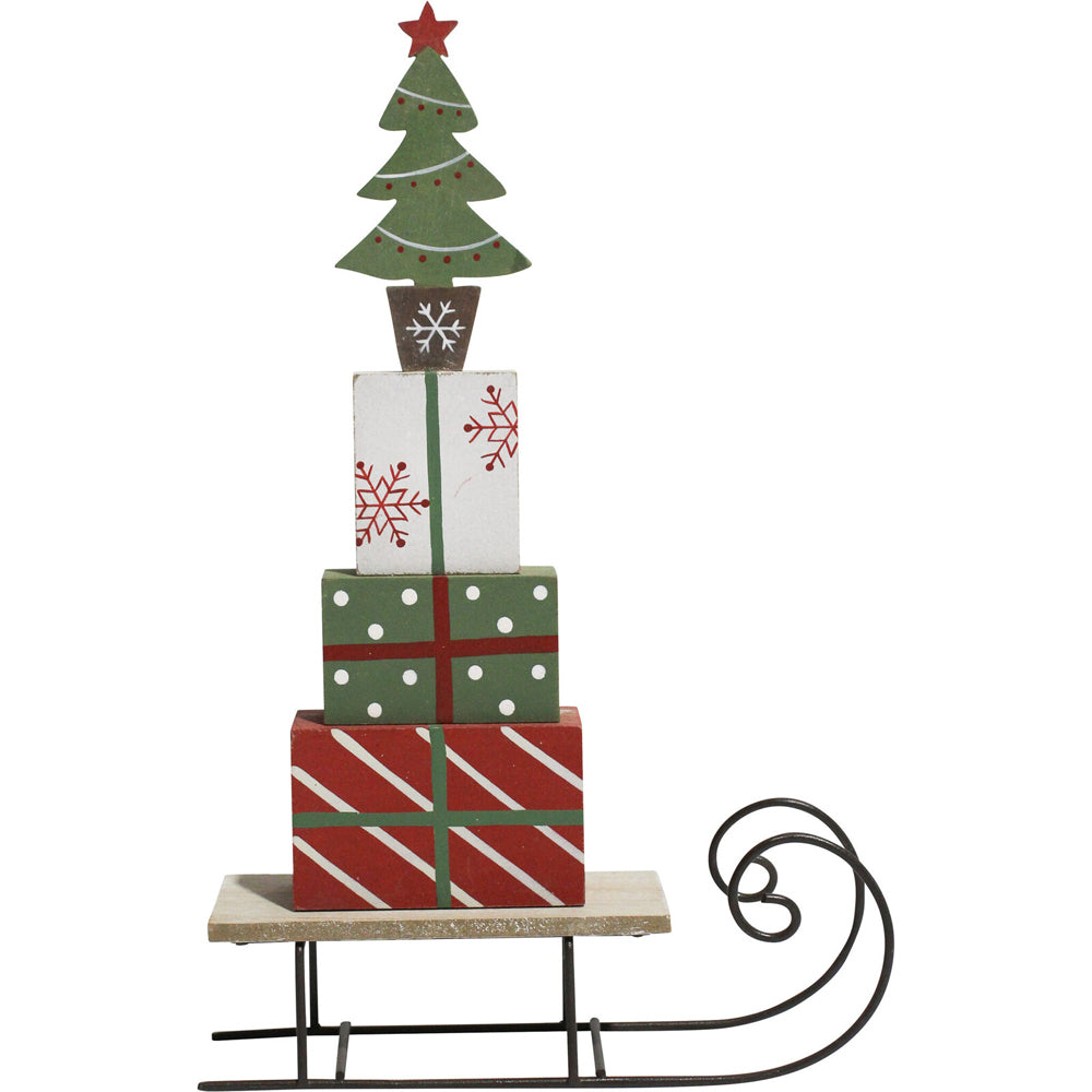 LVD Metal/Wood Sleigh Present Home/Living Room/Table Xmas Decor 30x19cm Red — image 2