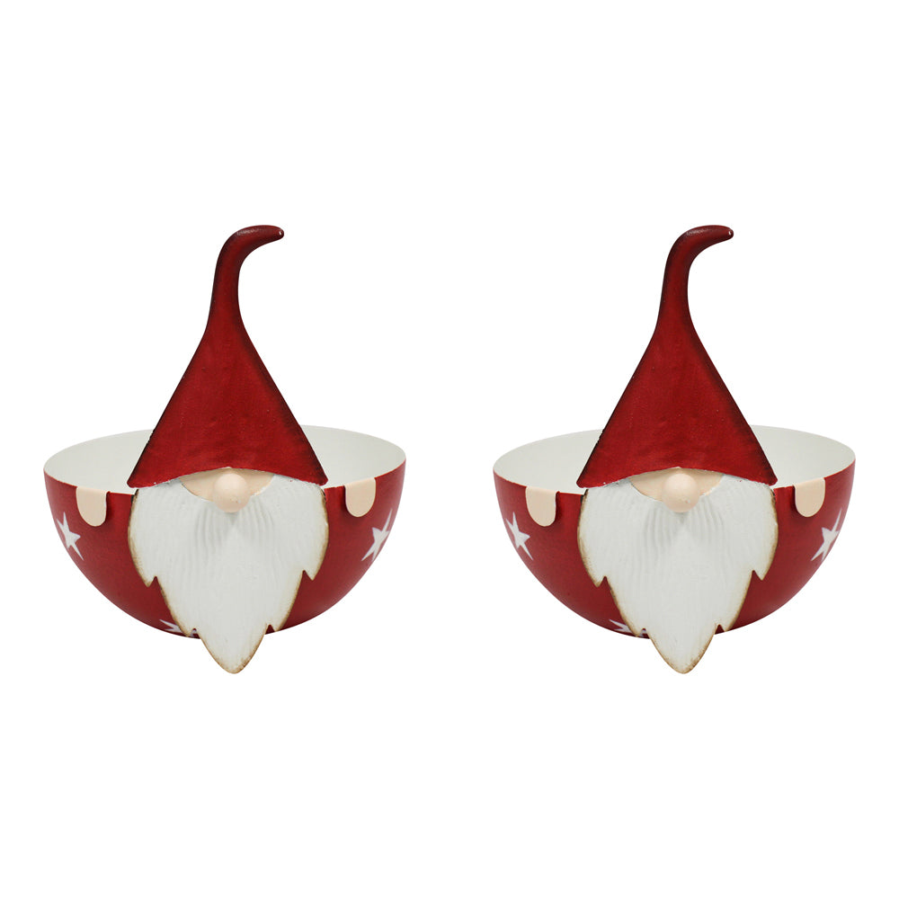 LVD Metal Gnome Bowl Home/Living Room Christmas Display Decor 16x15cm Red (2 Pack)