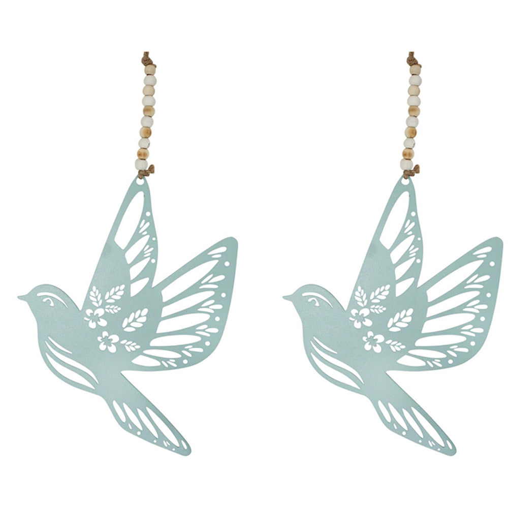 LVD Metal/Beads 16cm Bird In Flight Hanging Home/Garden Decorative Ornament Blue (2 Pack)