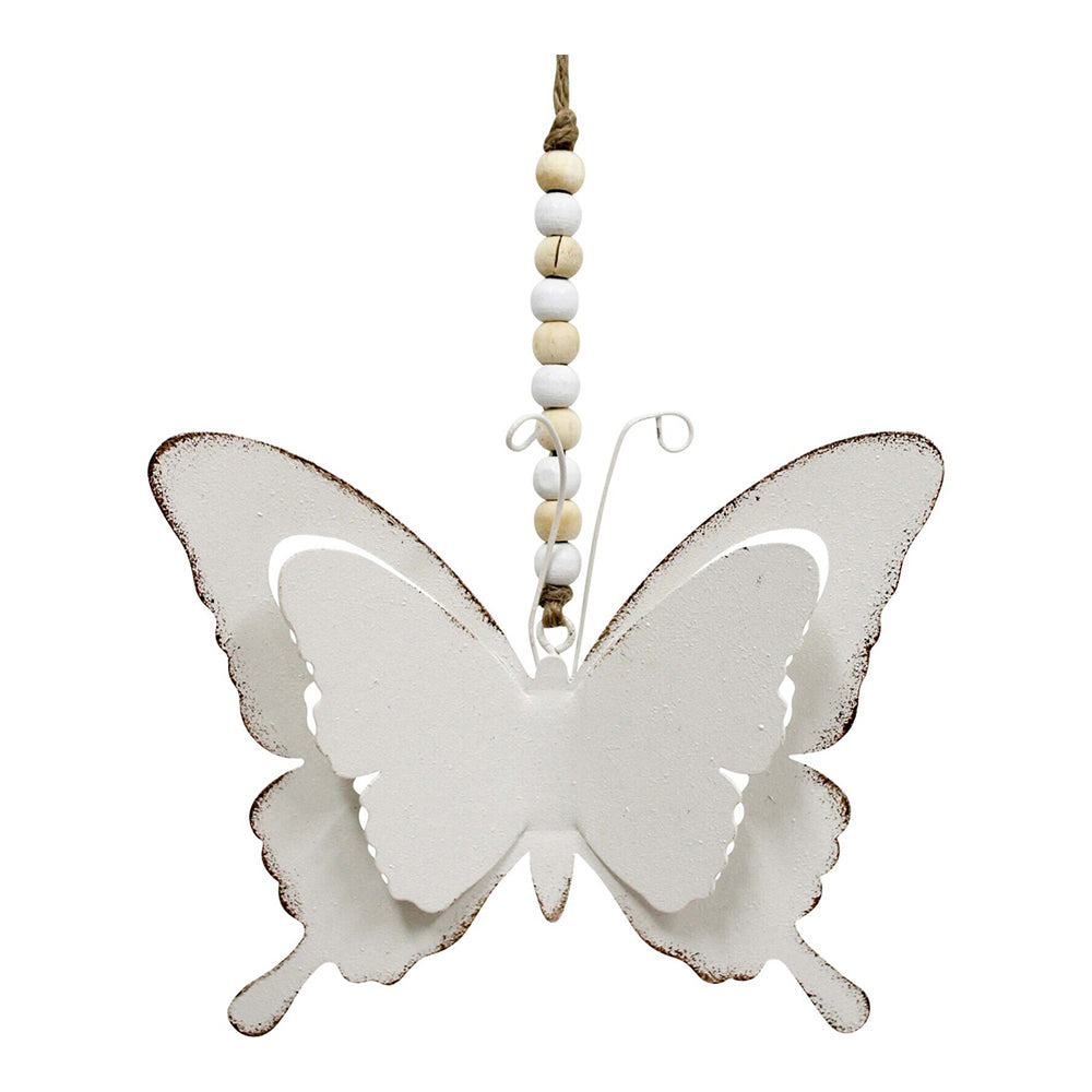 LVD Metal/MDF/Beads 30cm Hanging Butterfly Home/Garden Decorative Ornament White