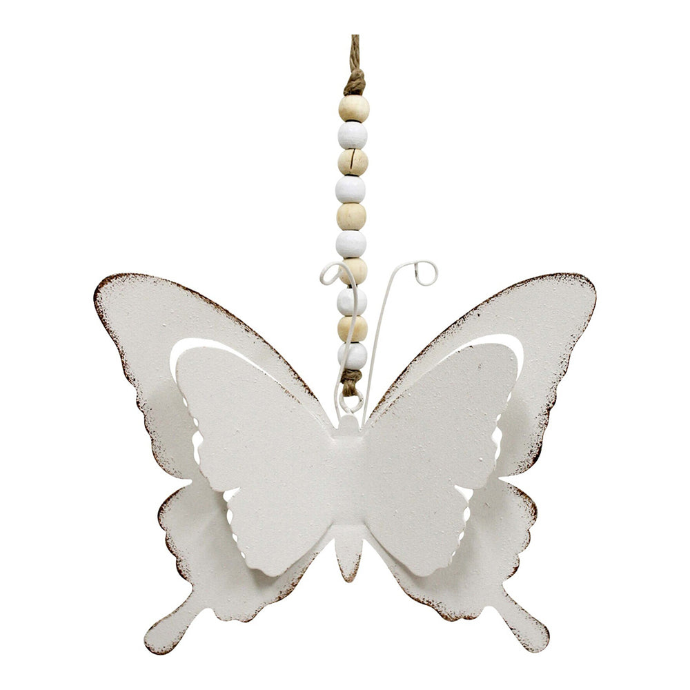 LVD Metal/MDF/Beads 30cm Hanging Butterfly Home/Garden Decorative Ornament White (2 Pack) — image 2