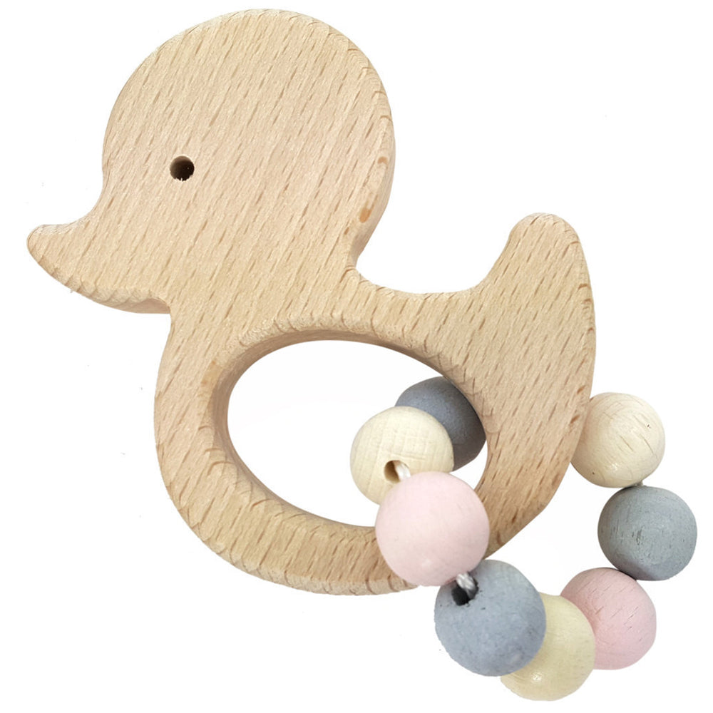 Hess Spielzeug Wooden 9.5cm Rattle Griffon Duck Toy Baby/Infant 0m+ Natural Pink
