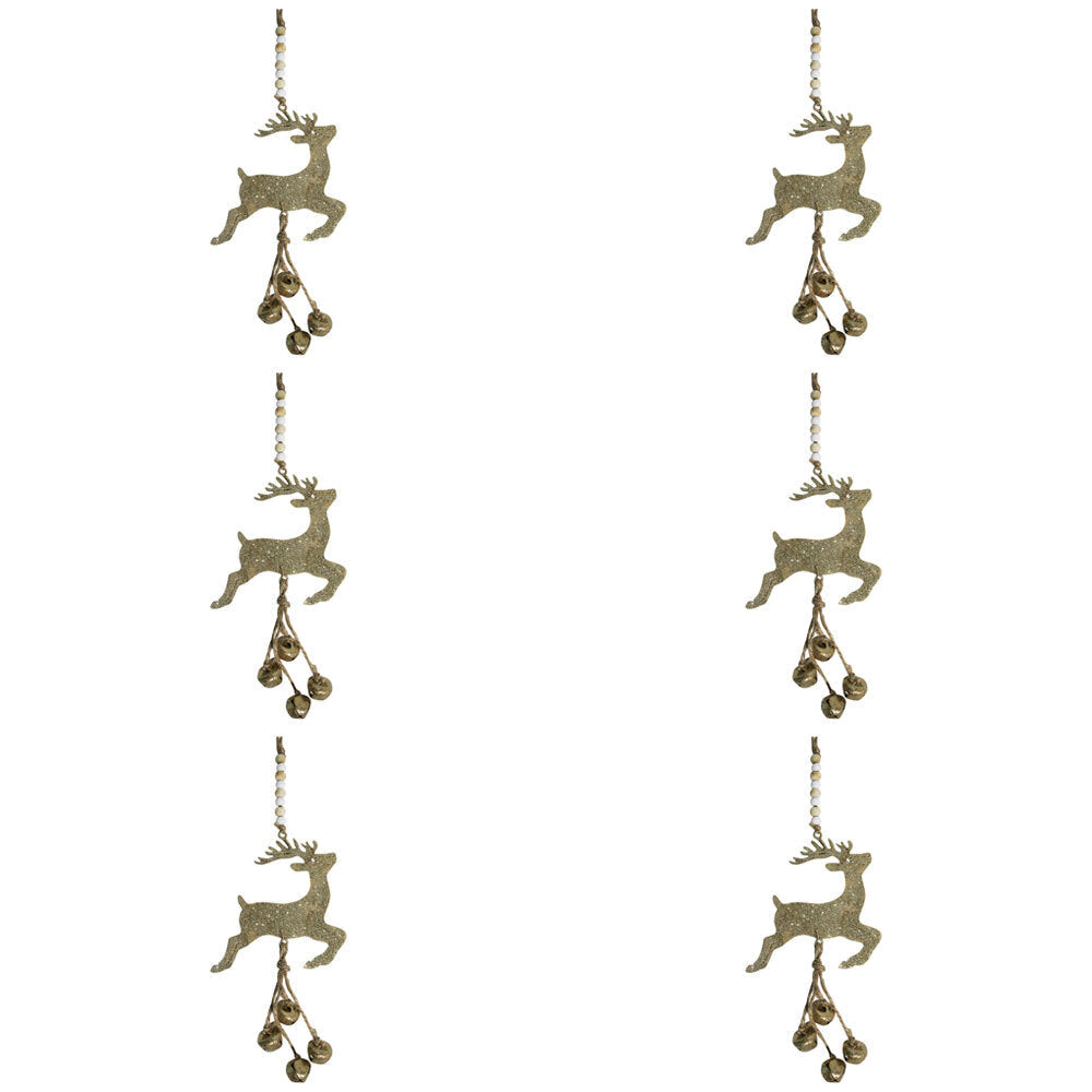 LVD Metal Reindeer w/ Bell Hanger Christmas Hanging Decor 31x10.5cm Gold (6 Pack)