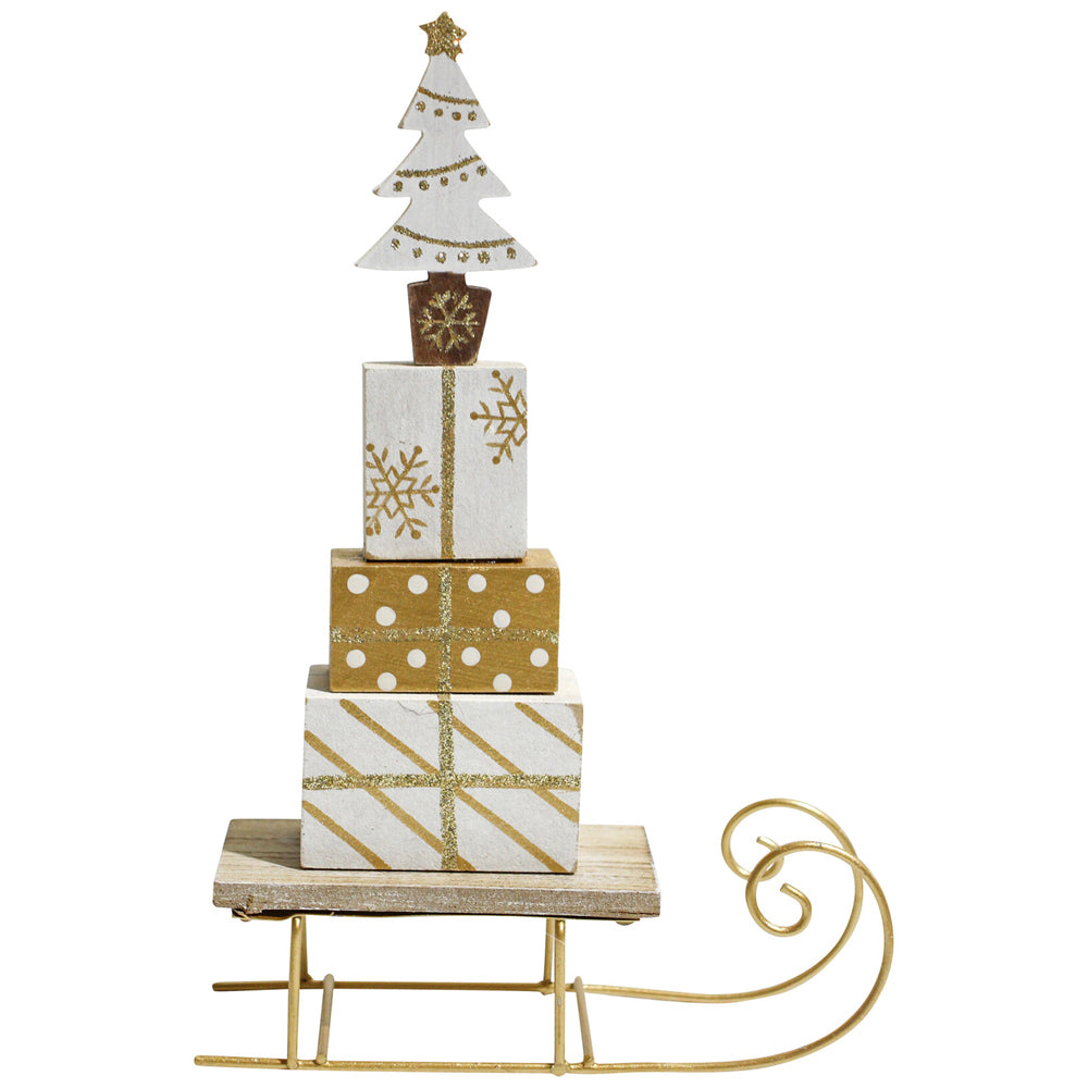 LVD Metal/MDF Sleigh Xmas Present Stack Christmas Home/Room Decoration 21cm