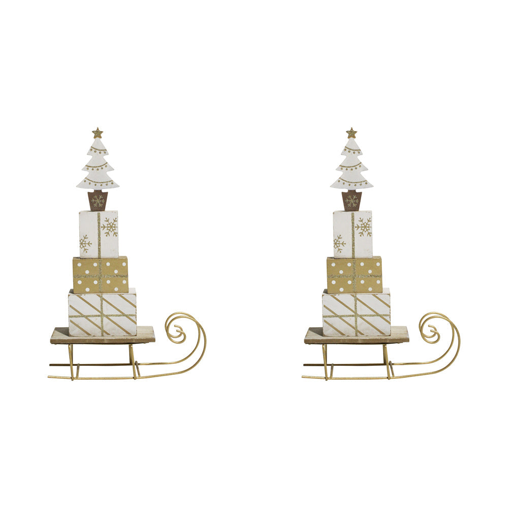 LVD Metal Sleigh Xmas Present Stack Large Home/Office/Tabletop Decor 30x19cm (2 Pack)