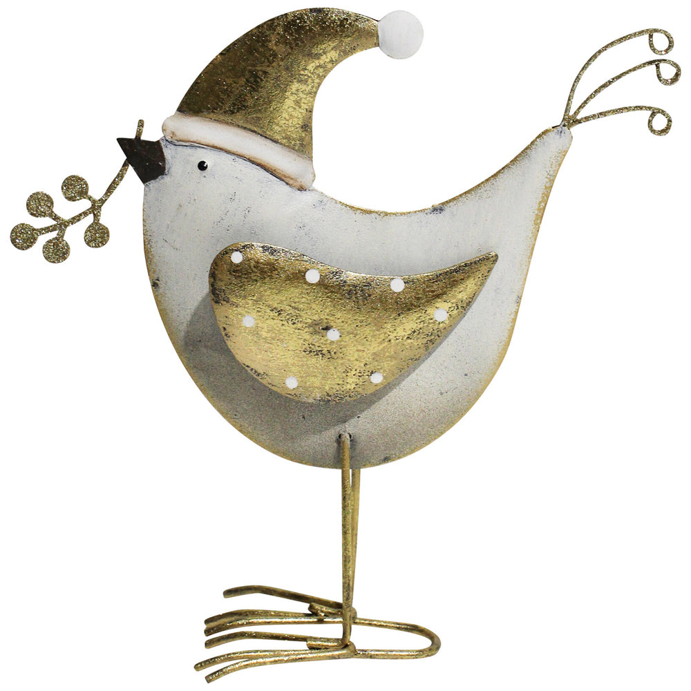LVD Metal Santa Bird Sculpture Lrg Christmas Home Decor 18.5x15cm White/Gold (2 Pack) — image 2