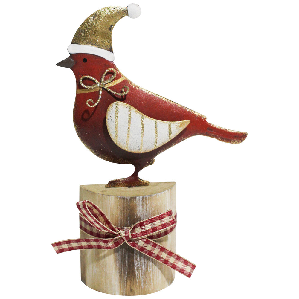 LVD Metal/MDF Xmas Bird On Stump Christmas Holiday Decor 17.5x13cm Red/Gold (3 Pack)