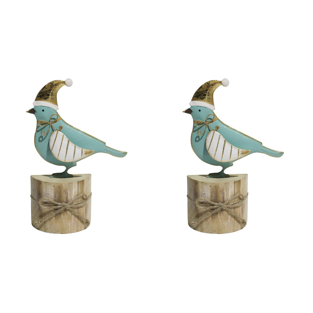 LVD Metal/MDF Bird Home/Living Room/Tabletop Ornament Decor 18x13cm Aqua (2 Pack)
