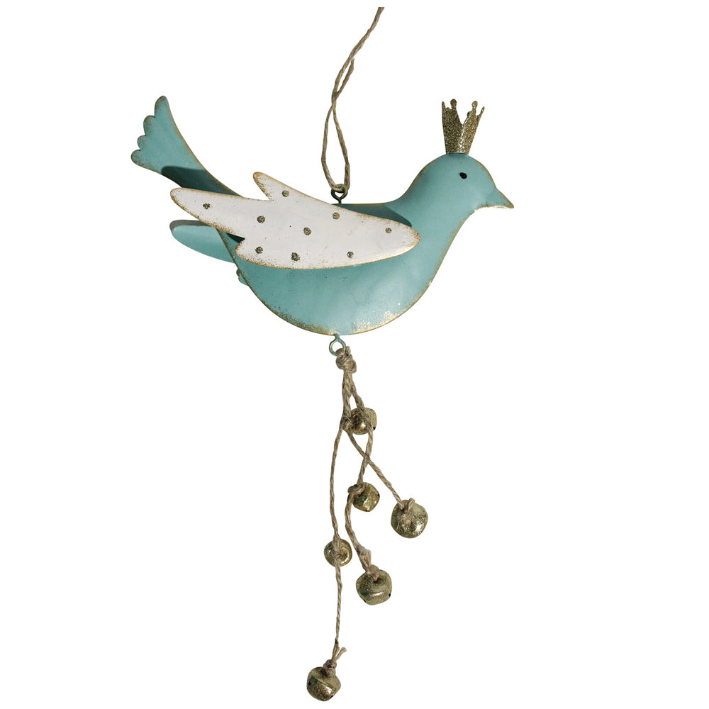 LVD Hanging Metal/Beads Bird Ornament w/ Aqua Bells Christmas 32cm Decor