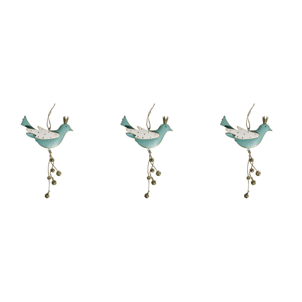 LVD Metal/Beads Hanging Bird w/ Bells Christmas Ornament Decor 32cm Aqua (3 Pack)