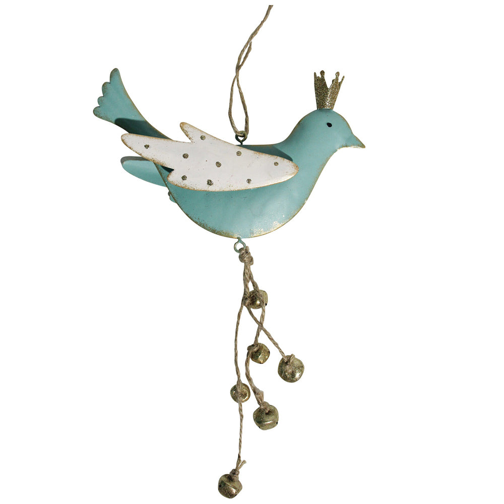 LVD Metal/Beads Hanging Bird w/ Bells Christmas Ornament Decor 32cm Aqua (3 Pack) — image 2