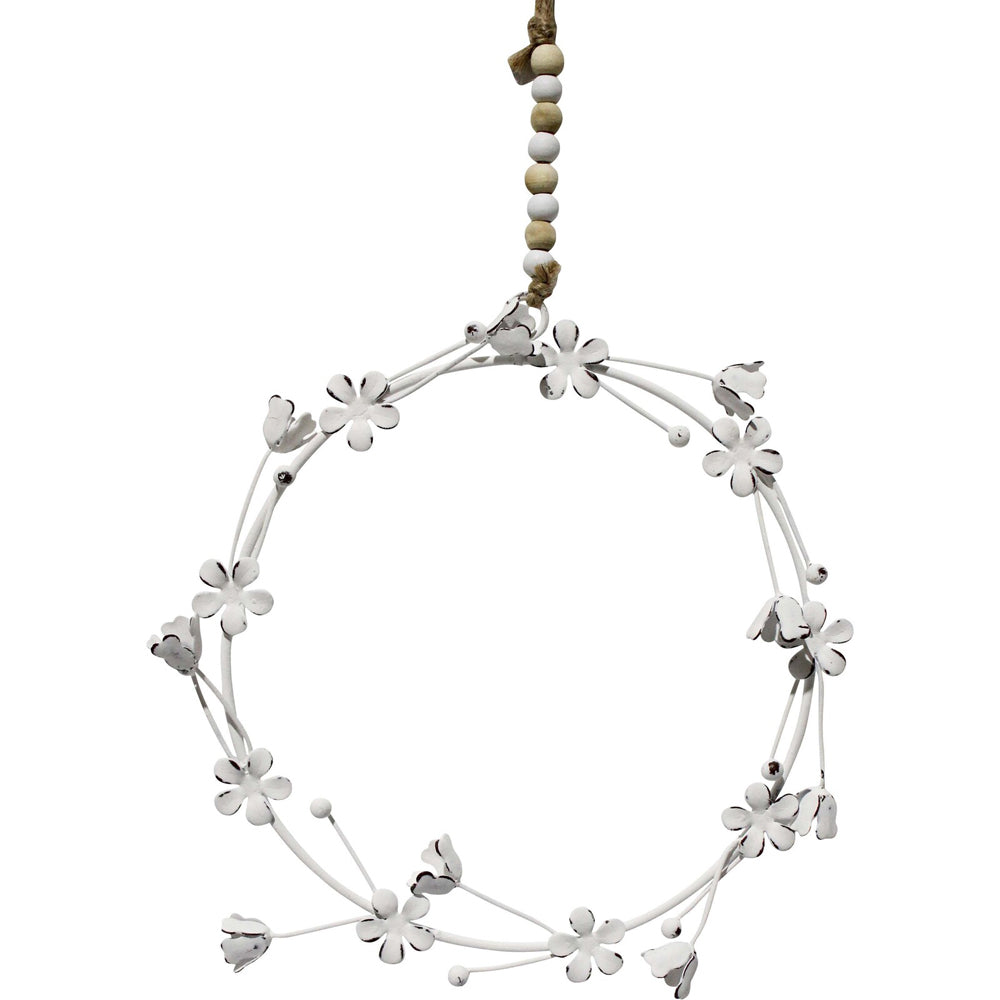 LVD Hanging Metal Daisy Wreath Home/Garden Ornament Display 17x17cm White