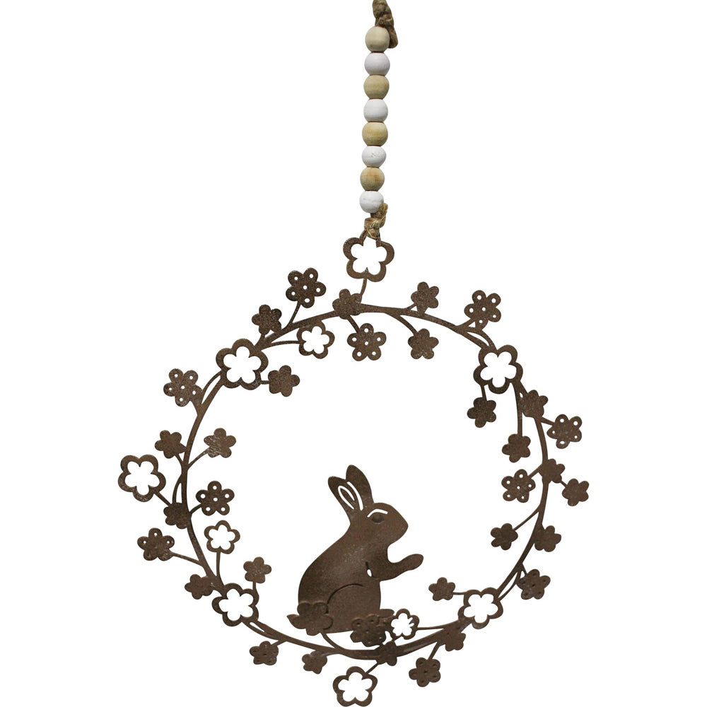 LVD Hanging Wreath Rust Rabbit Large Home/Garden Ornament Decor 22x21cm Brown