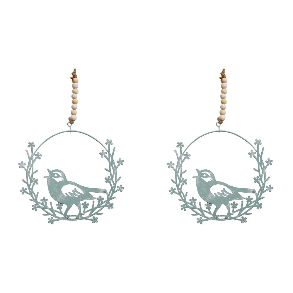 LVD Metal 13.5cm Hanging Bird Wreath Home Decor - Blue (2 Pack)