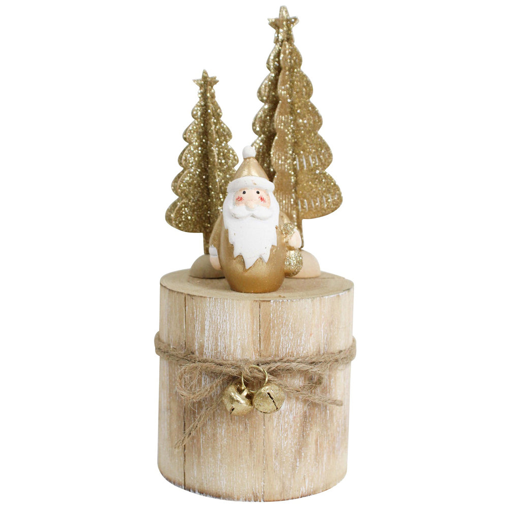 LVD Metal/Wood Santa/Tree Stump Christmas Holiday Decoration 7x18.5cm Gold