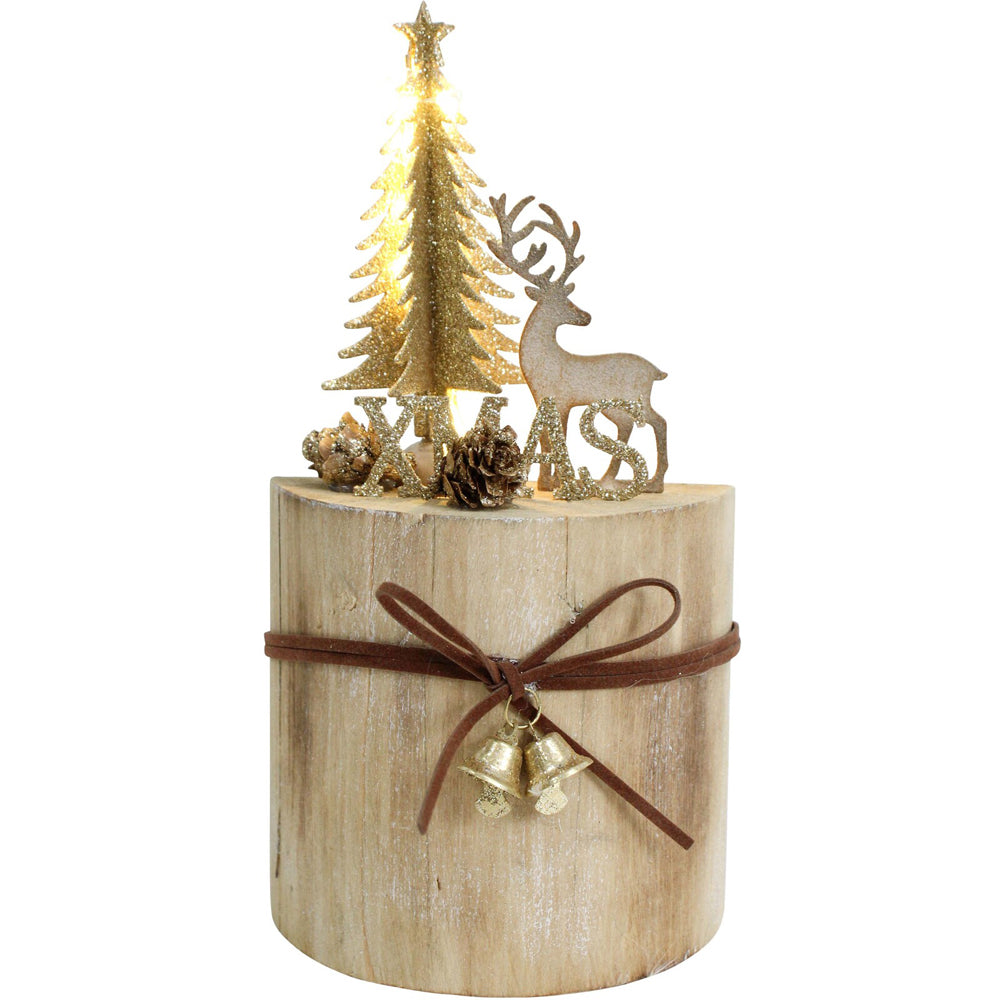 LVD Metal/Wood LED Xmas Tree Deer Stump Home Christmas Display Decor 11x21cm