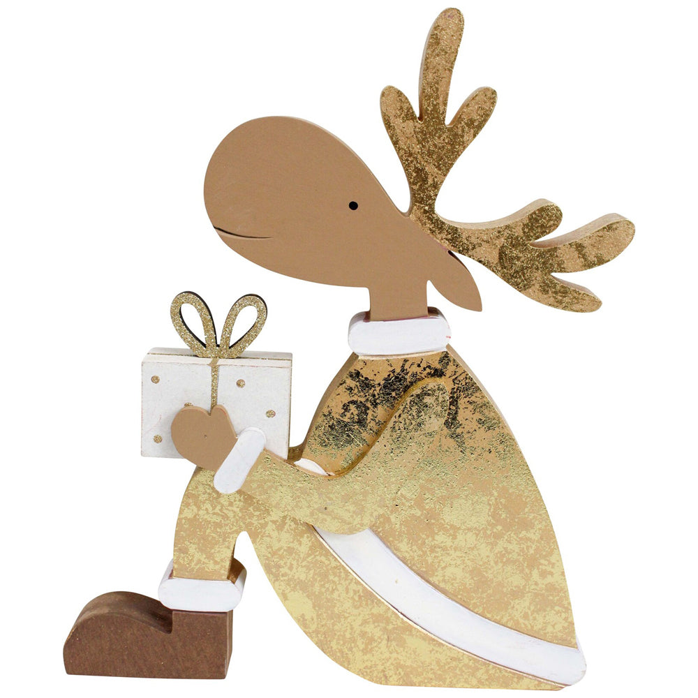 LVD Wooden Gifting Reindeer Christmas Holiday Decoration Large Gold/Brown (2 Pack) — image 2
