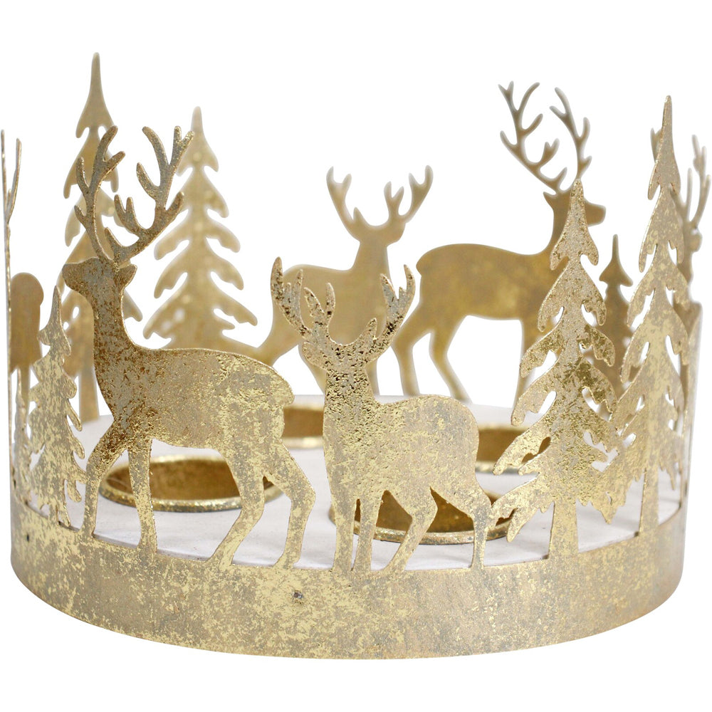 LVD Metal/Wood Merry Go Round Deer Candle Holder Home Decor 16x16cm Gold — image 2