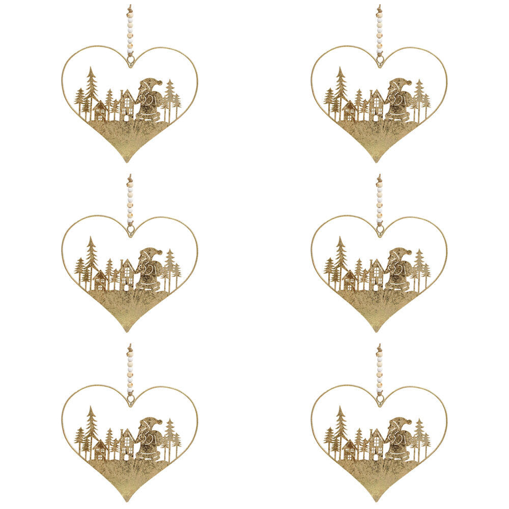 LVD Metal Santa Sack Hanger Ornament Christmas Holiday Decor 19x17cm Gold (6 Pack)
