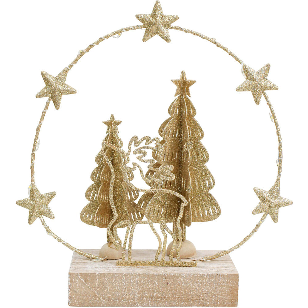 LVD Metal/Wood LED Wire Ring Tree Deer Home Christmas Decor 20x22cm Gold — image 2