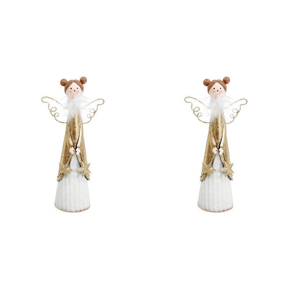 LVD Metal Pretty Angel w/ Star Christmas Holiday Decoration 20cm White/Gold (2 Pack)