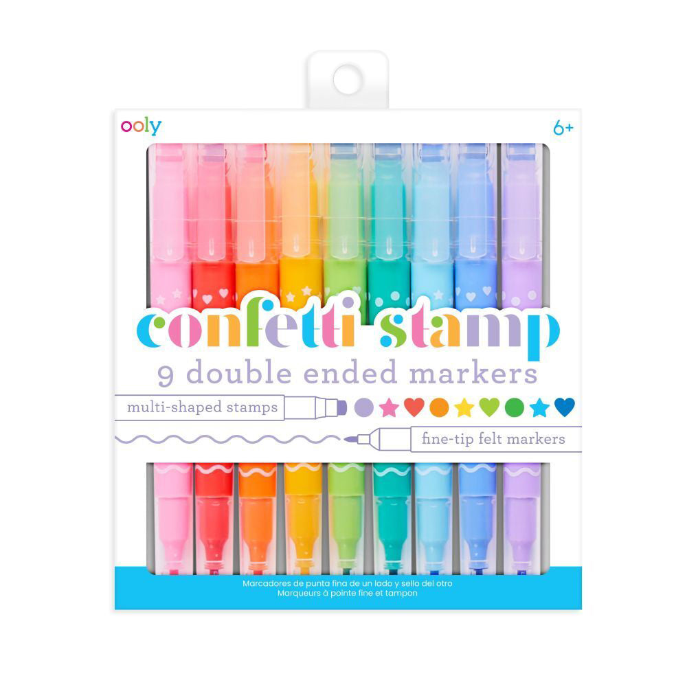 Ooly Double-Ended Coloured Marker Pens Art Stationery Confetti Stamp 6y+ (9 Pieces)