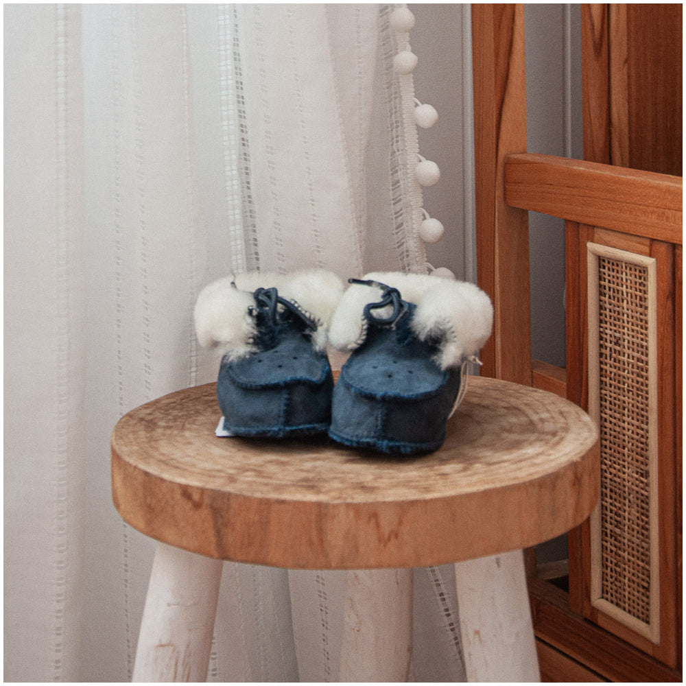 Huxford Grove Tykes Sheepskin Booties Baby Shoes Navy Blue — image 2
