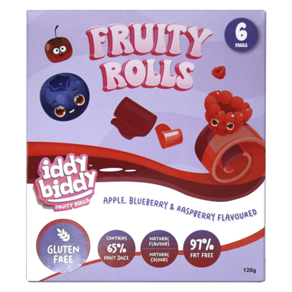 Hot Shots Iddy Biddy Apple Blueberry & Raspberry Flavoured Fruity Rolls 120g (6 Pieces)