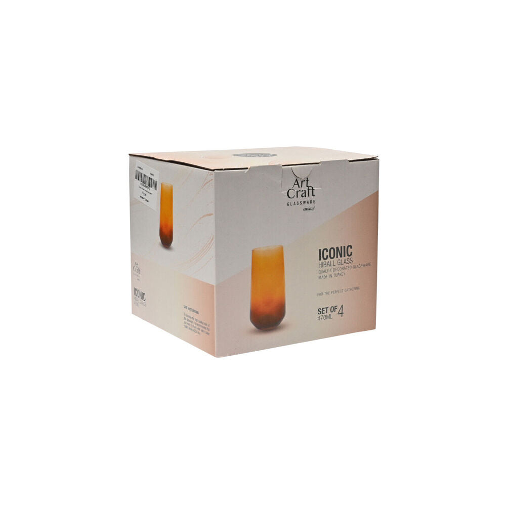 Artcraft Iconic Amber Hiball Decorated Water Glassware Gift Boxed 470ml (4 Pieces) — image 3