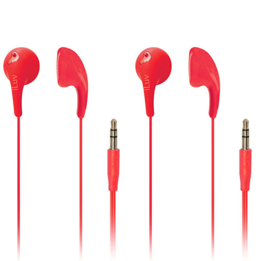 Iluv Red Bubble Gum 2 Earphones/Headphones In-Ear for iPhone/Android/iPod (2 Pack)